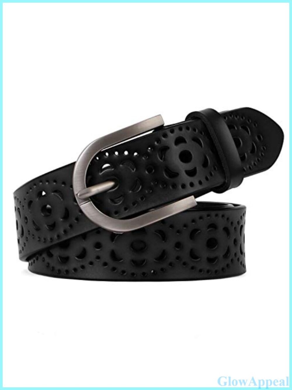 Genuine Leather Women's Belt Hollow Pattern Alloy Buckle Adjustable Waist
